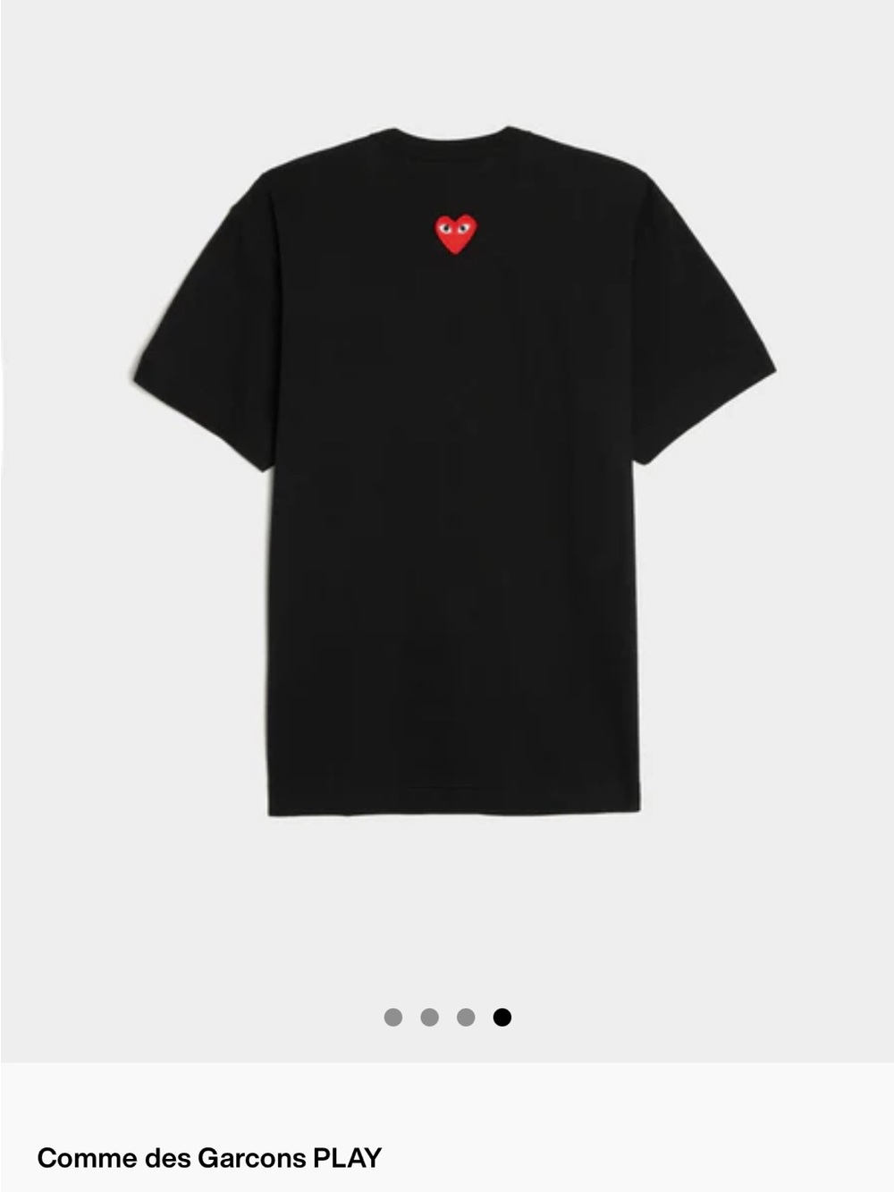 Comme des Garçons PLAY Black Tee with Heart tag on the back of the tee
